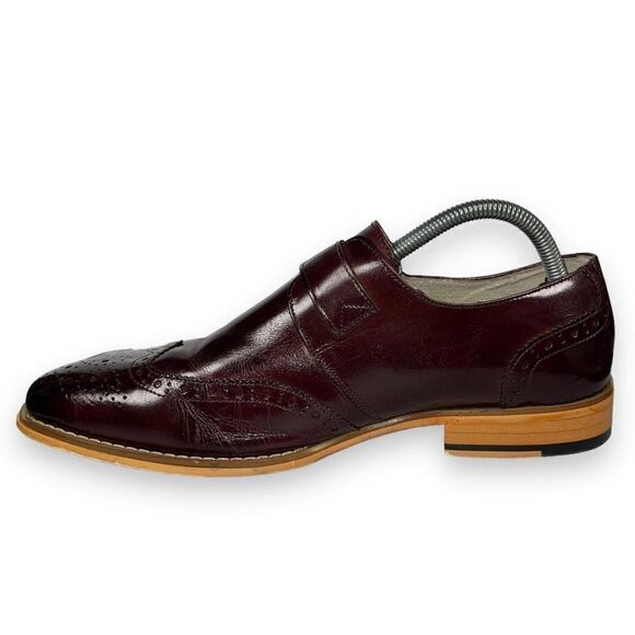 Giovanni Baron Monk Strap‎ Wingtip Loafers Burgundy Leather Men\'s 9 main image 12